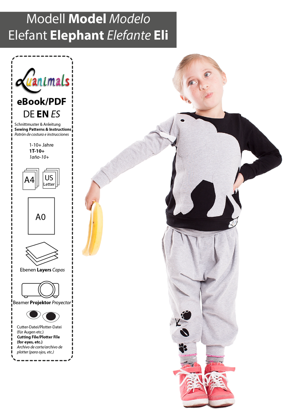 Schnittmuster und Nähanleitung für Kinder Pullover Elefant Eli von Luanimals