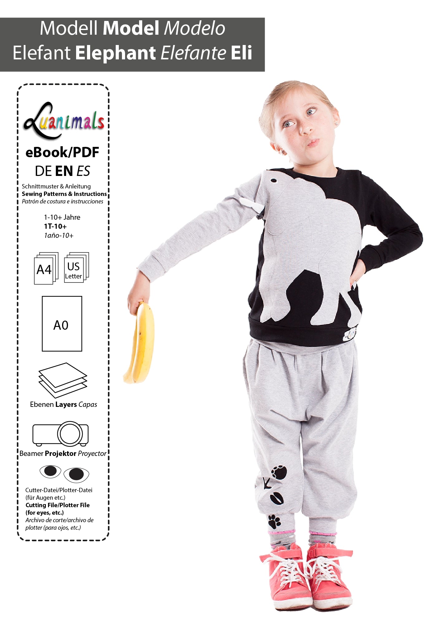 Schnittmuster und Nähanleitung für Kinder Pullover Elefant Eli von Luanimals
