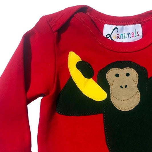 Baby Body mit Affe – langarm, rot