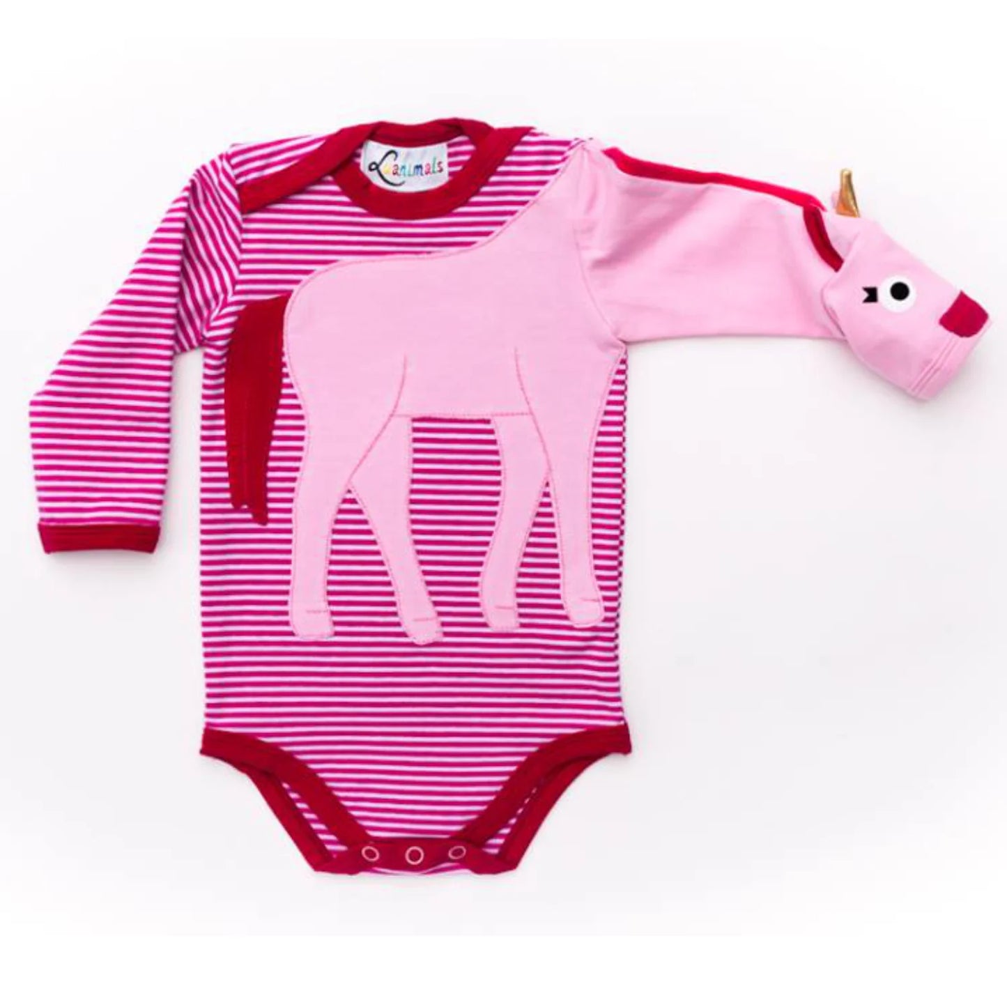 Baby-Body mit Einhorn – langarm, pink/rosa