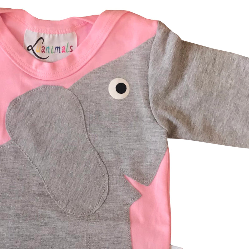 Luanimals langarm Babybody mit Applikation Tiermotiv Elefant Eli aus Baumwoll-Jersey in rosa und grau