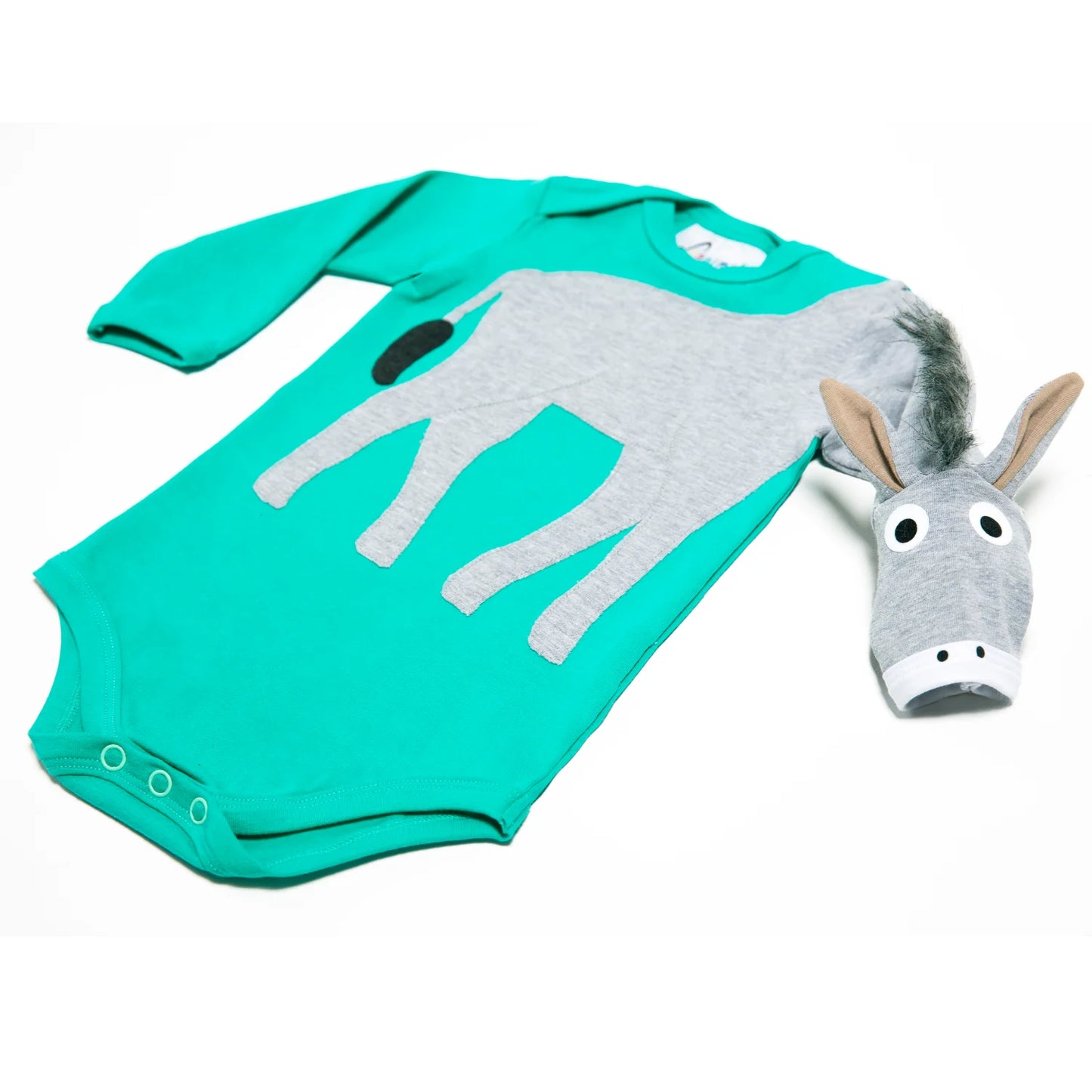 Baby-Body mit Esel – langarm, türkis