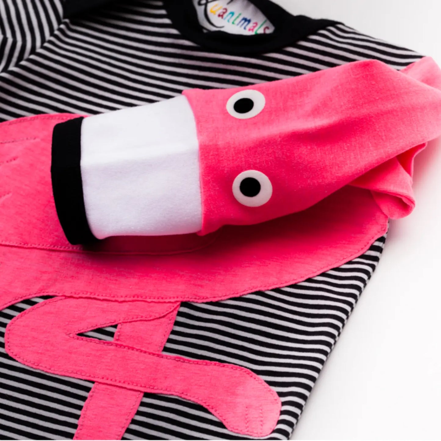 Baby-Body mit Flamingo – langarm, schwarz-gestreift