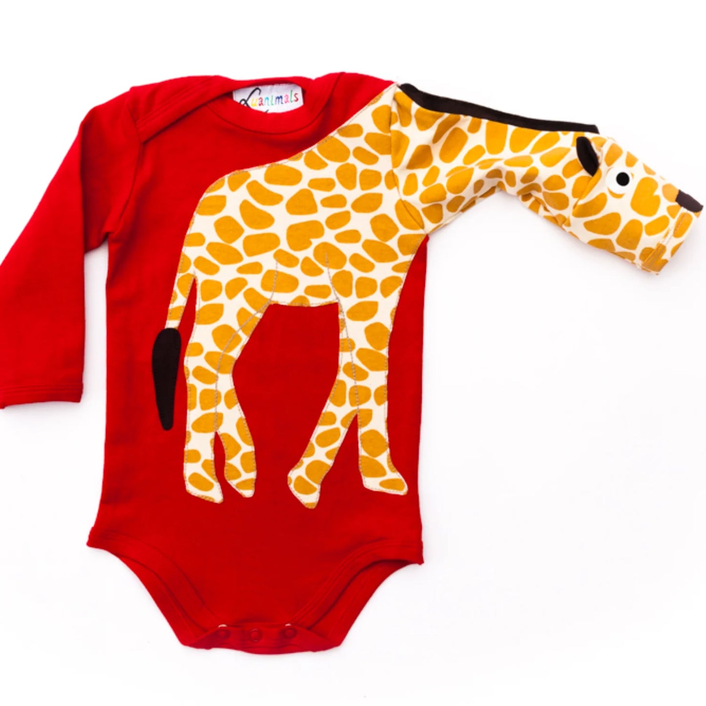 Babybody mit Tier Applikation Giraffe Gerda in rot aus Baumwoll-Jersey von Luanimals