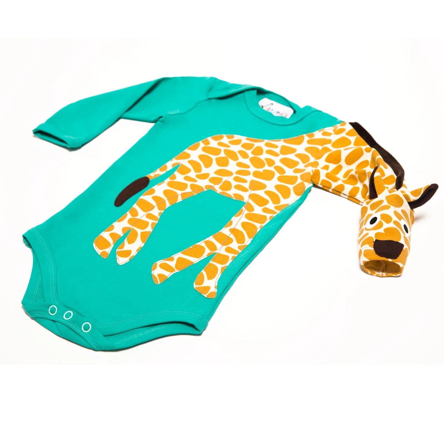 Baby-Body mit Giraffe – langarm, türkis