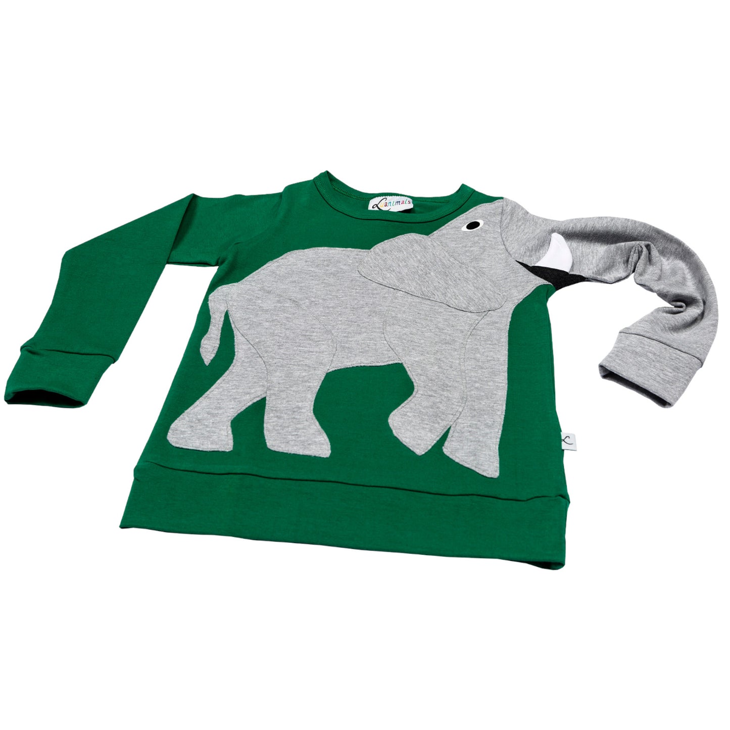 Luanimals Kinder Pullover mit Tiermotiv Elefant Eli in grün und grau aus Baumwoll-Jersey