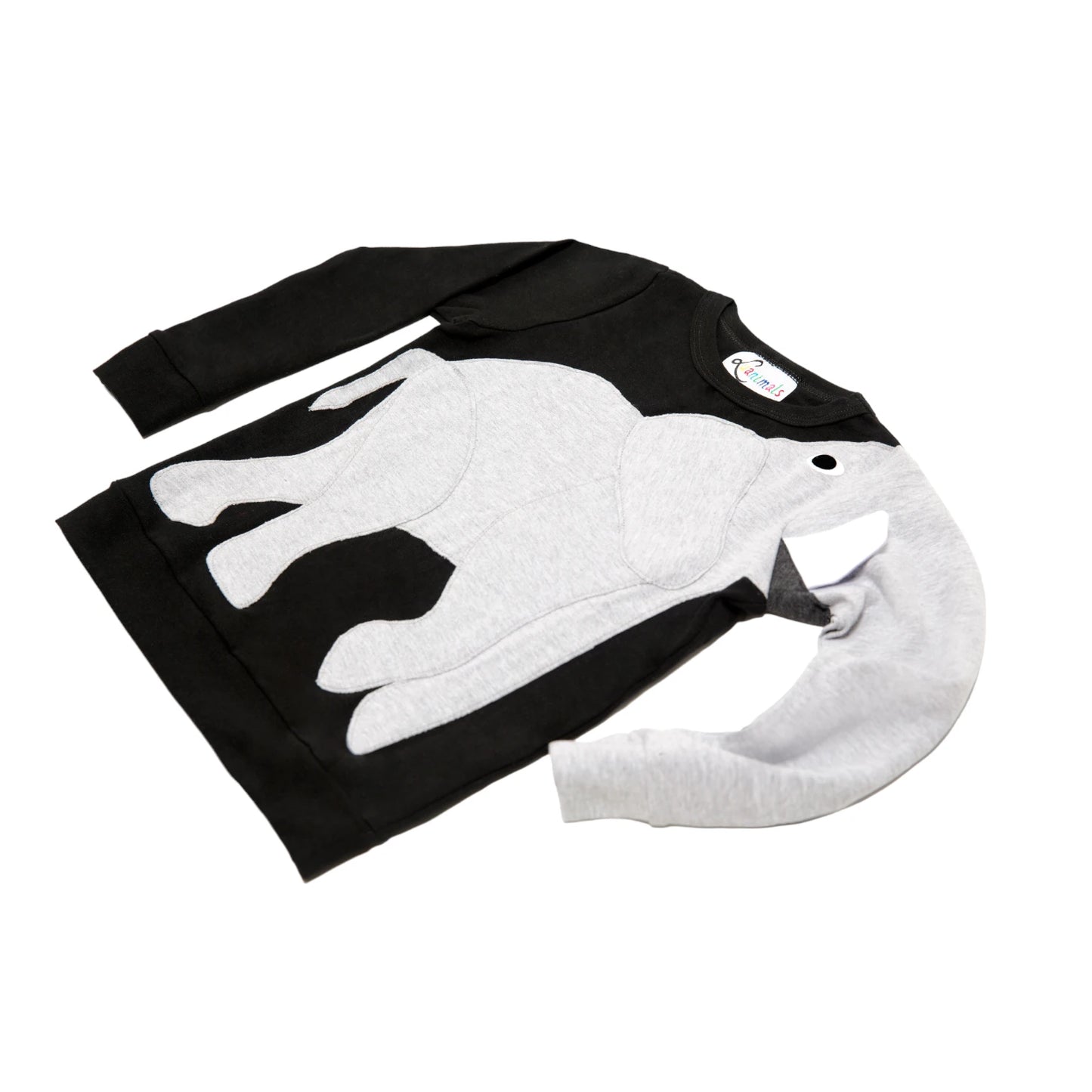 Luanimals Kinder Pullover mit Tiermotiv Elefant Eli in schwarz und grau aus Baumwoll-Jersey