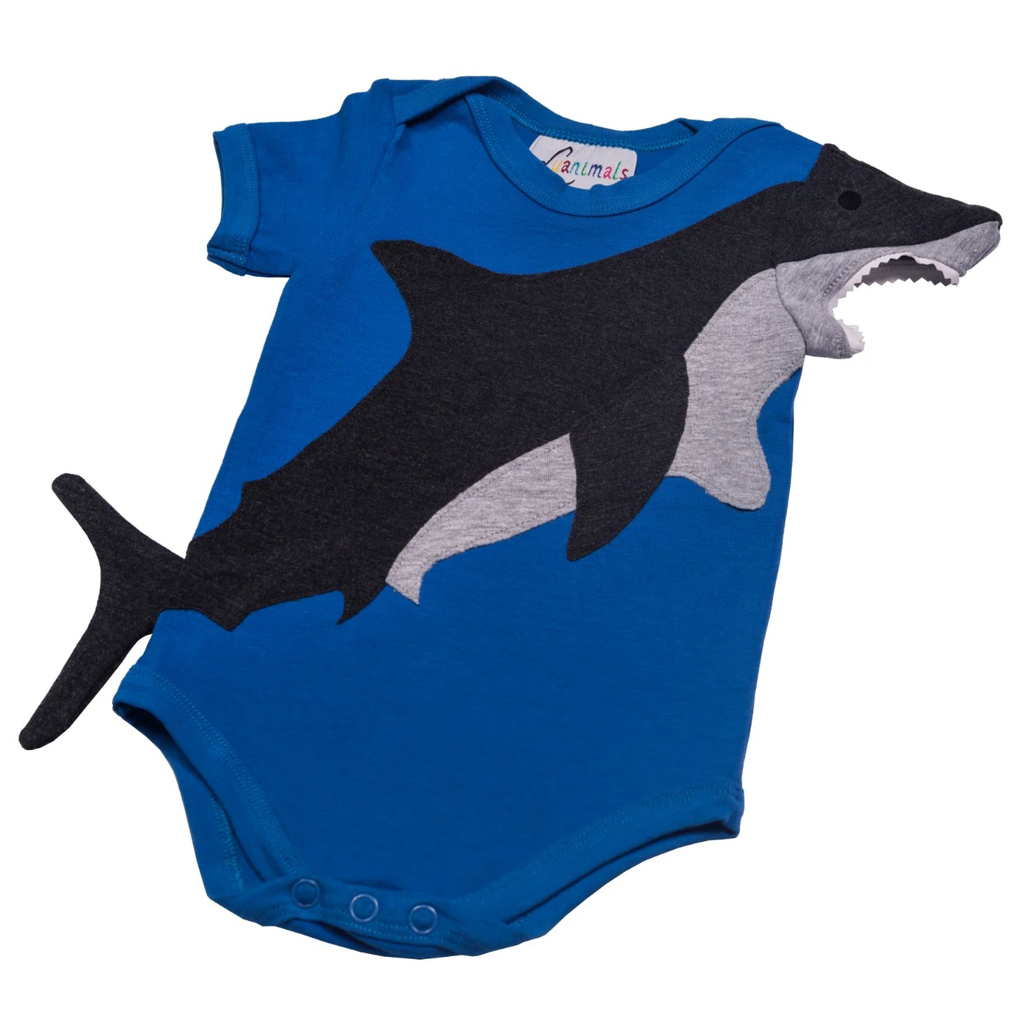 Luanimals Babybody für Neugeborene und Kleinkinder in blau mit Tiermotiv Hai Henry
