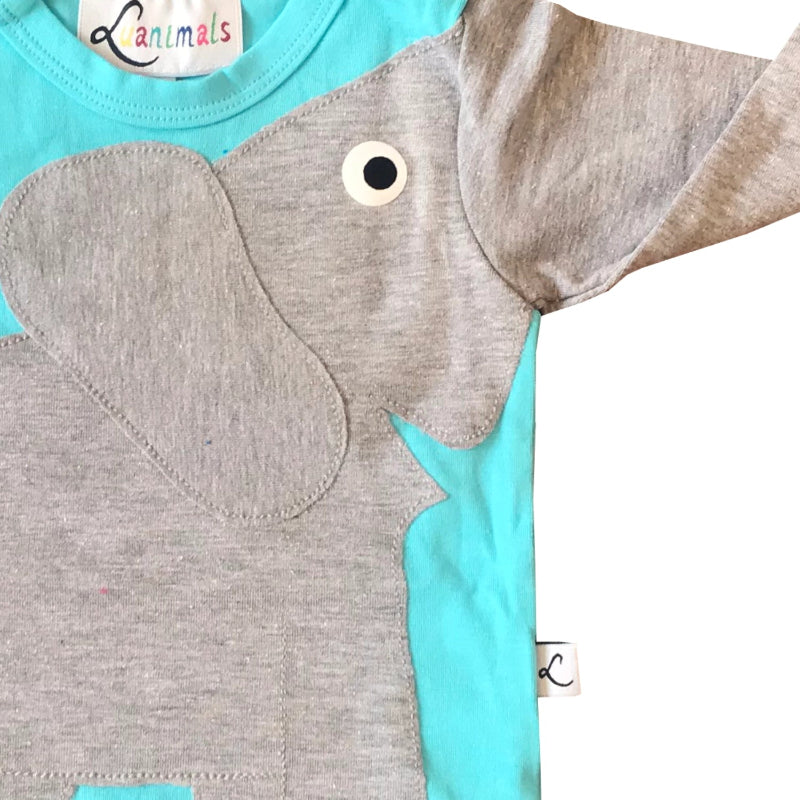 Luanimals langarm Body für Babys mit Motiv Elefant Eli für Neugeborene bis Kleinkinder