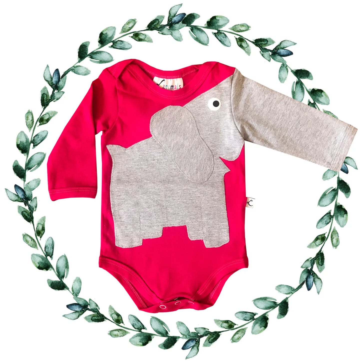 Babybody mit Tier Applikation Elefant Eli in pink und grau aus Baumwoll-Jersey von Luanimals
