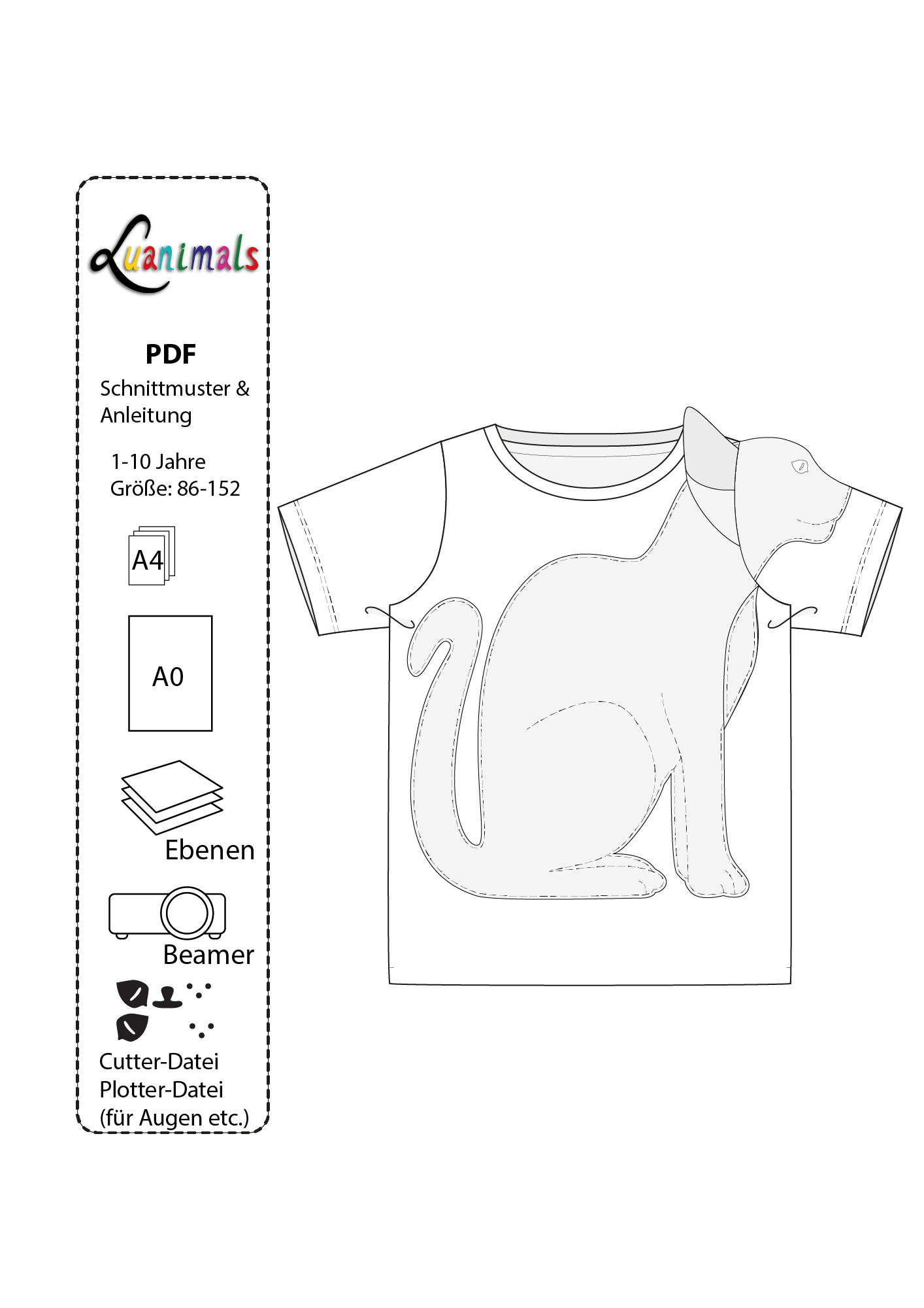 PDF Schnittmuster mit Nähanleitung für Kinder T-Shirt Katze Karin von Luanimals