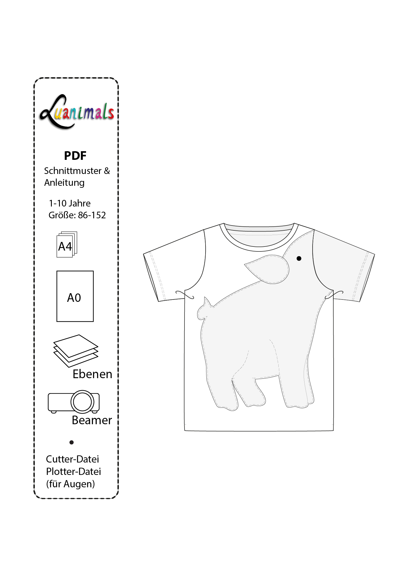 Digitales PDF Schnittmuster für Kinder T-Shirt Schwein Svenja von Luanimals
