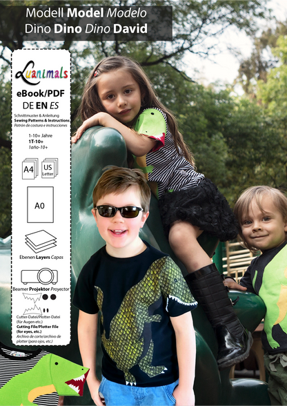 Luanimas digitales E-Book mit Schnittmuster und Nähanleitung für Kinder T-Shirt Dinosaurier David von Luanimals