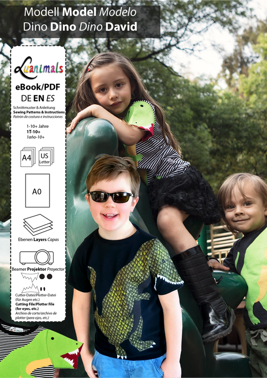 Luanimas digitales E-Book mit Schnittmuster und Nähanleitung für Kinder T-Shirt Dinosaurier David von Luanimals
