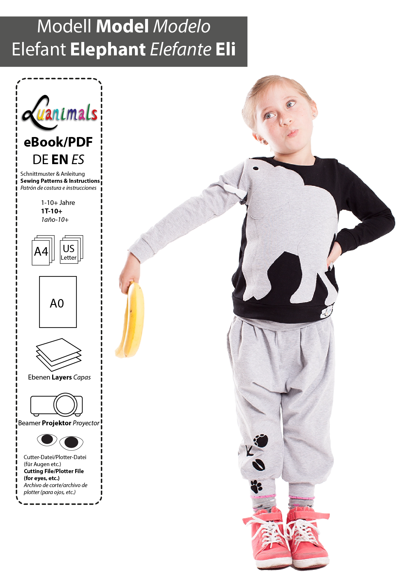Schnittmuster und Nähanleitung für Kinder Pullover Elefant Eli von Luanimals