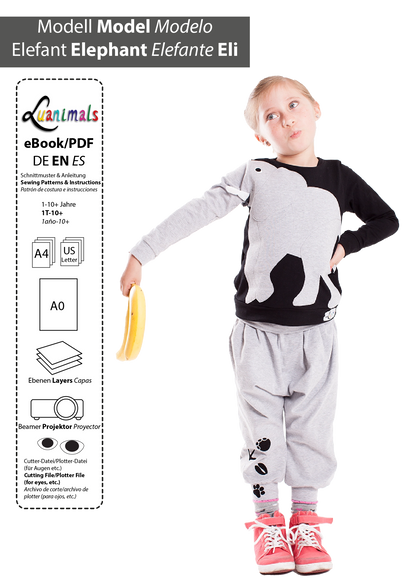 Schnittmuster und Nähanleitung für Kinder Pullover Elefant Eli von Luanimals