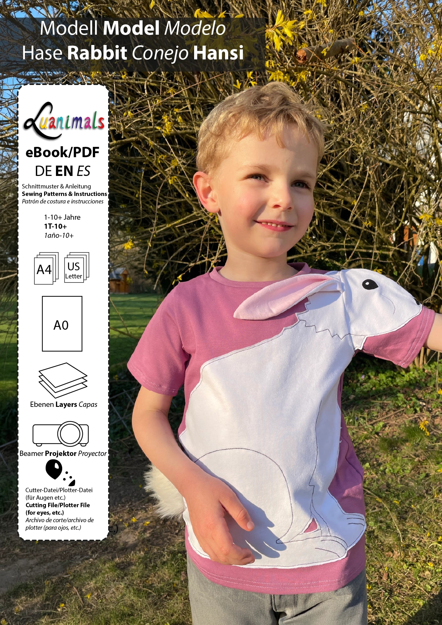 Ebook mit digitalem Schnittmuster und Nähanleitung für Hasen T-Shirt von Luanimals