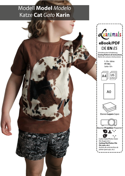 PDF Schnittmuster mit Nähanleitung für Kinder T-Shirt Katze Karin von Luanimals