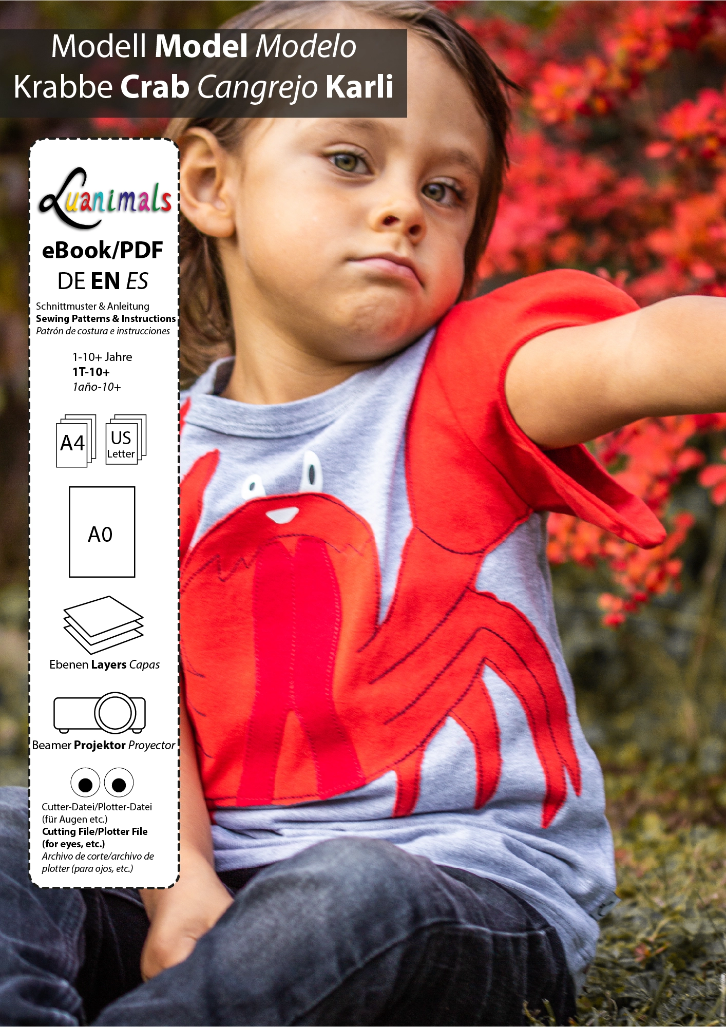 Schnmittmuster mit Nähanleitung für Kinder T-Shirt Krebs Krabbe Karli von Luanimals