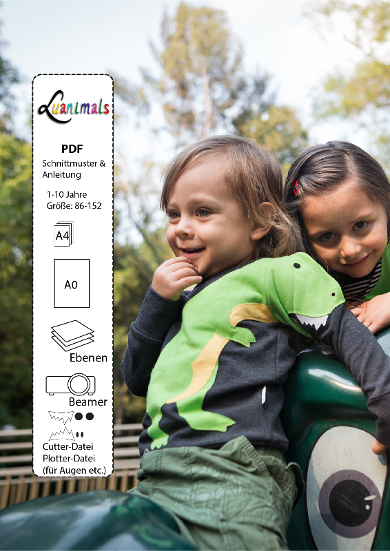 Ebook mit digitalem Downloaed für Schnittmuster mit Nähanleitung Pullover mit Tiermotiv Dino David von Luanimals