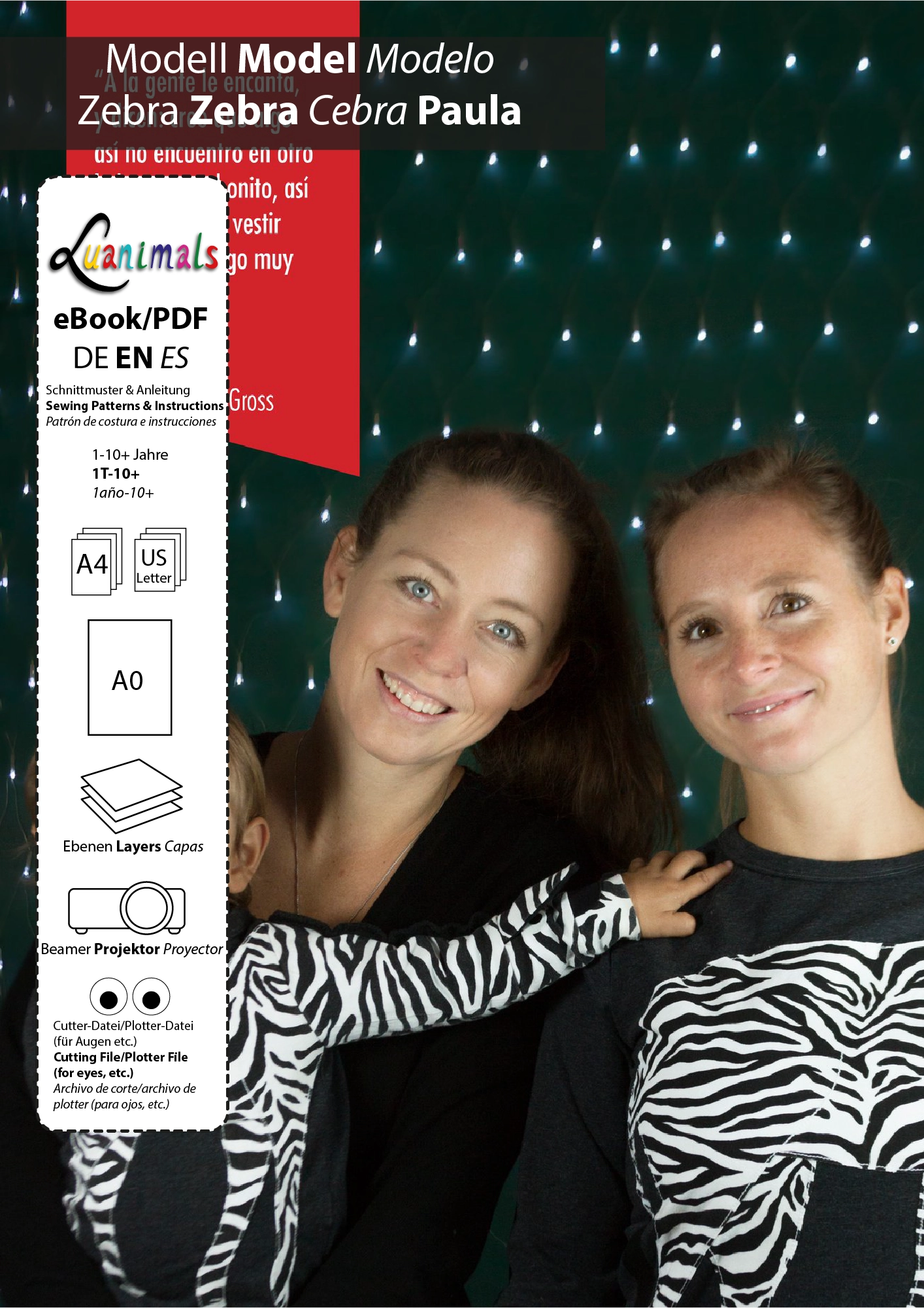 Ebook Schnittmuster mit Nähanleitung für Pullover mit Tiermotiv Zebra Zora von Luanimals