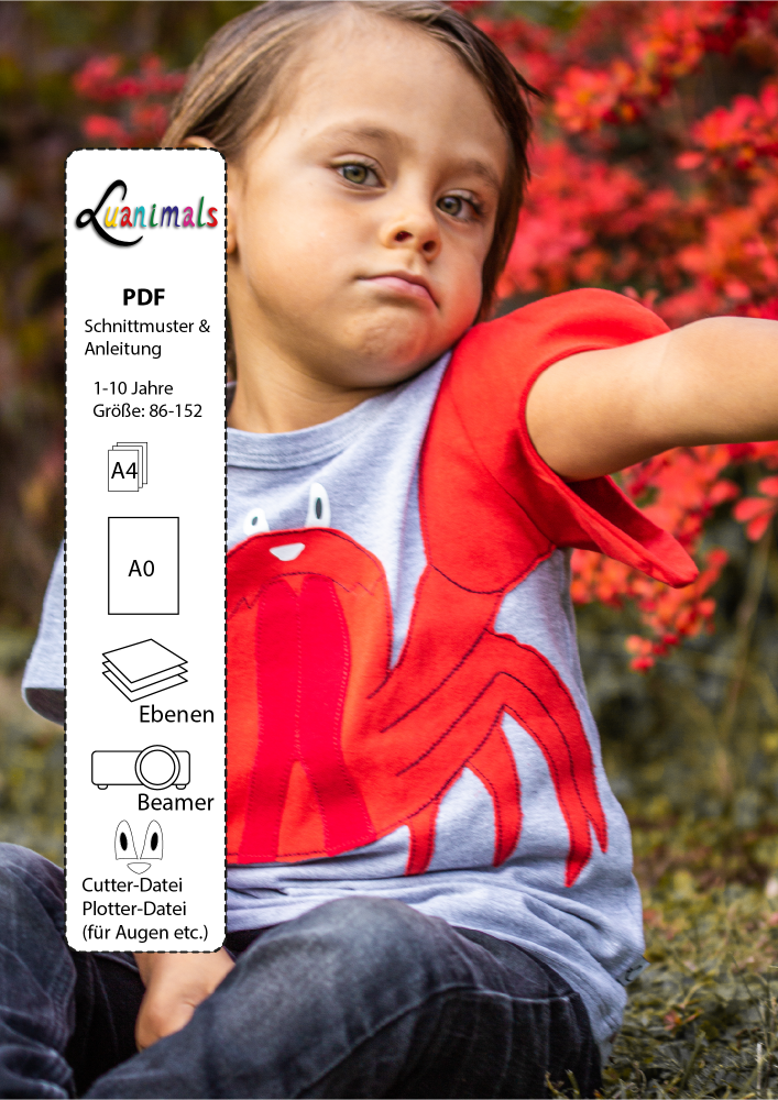 Schnmittmuster mit Nähanleitung für Kinder T-Shirt Krebs Krabbe Karli von Luanimals