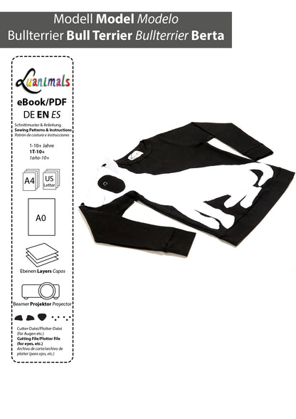 Ebook mit digitalem Schnittmuster und Nähanleitung für Pullover mit Tiermotiv Bullterrier Berta von Luanimals