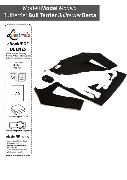 Ebook mit digitalem Schnittmuster und Nähanleitung für Pullover mit Tiermotiv Bullterrier Berta von Luanimals