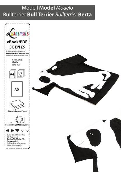 Ebook mit digitalem Schnittmuster und Nähanleitung für Hunde T-Shirt Bullterrier Berta von Luanimals