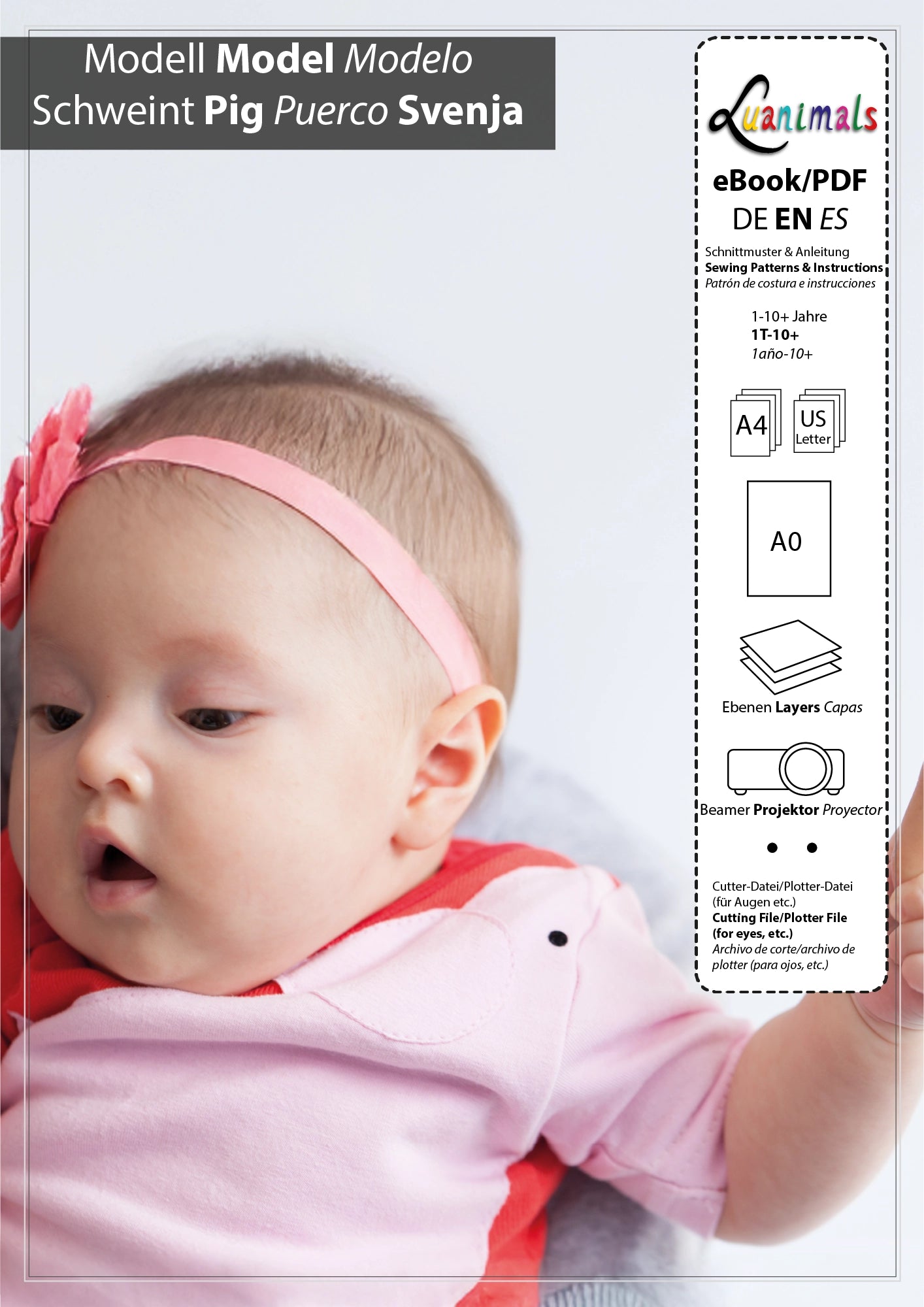 Ebook mit digitalem Schnittmuster und Nähanleitung für Schweinchen Svenja T-Shirt von Luanimals