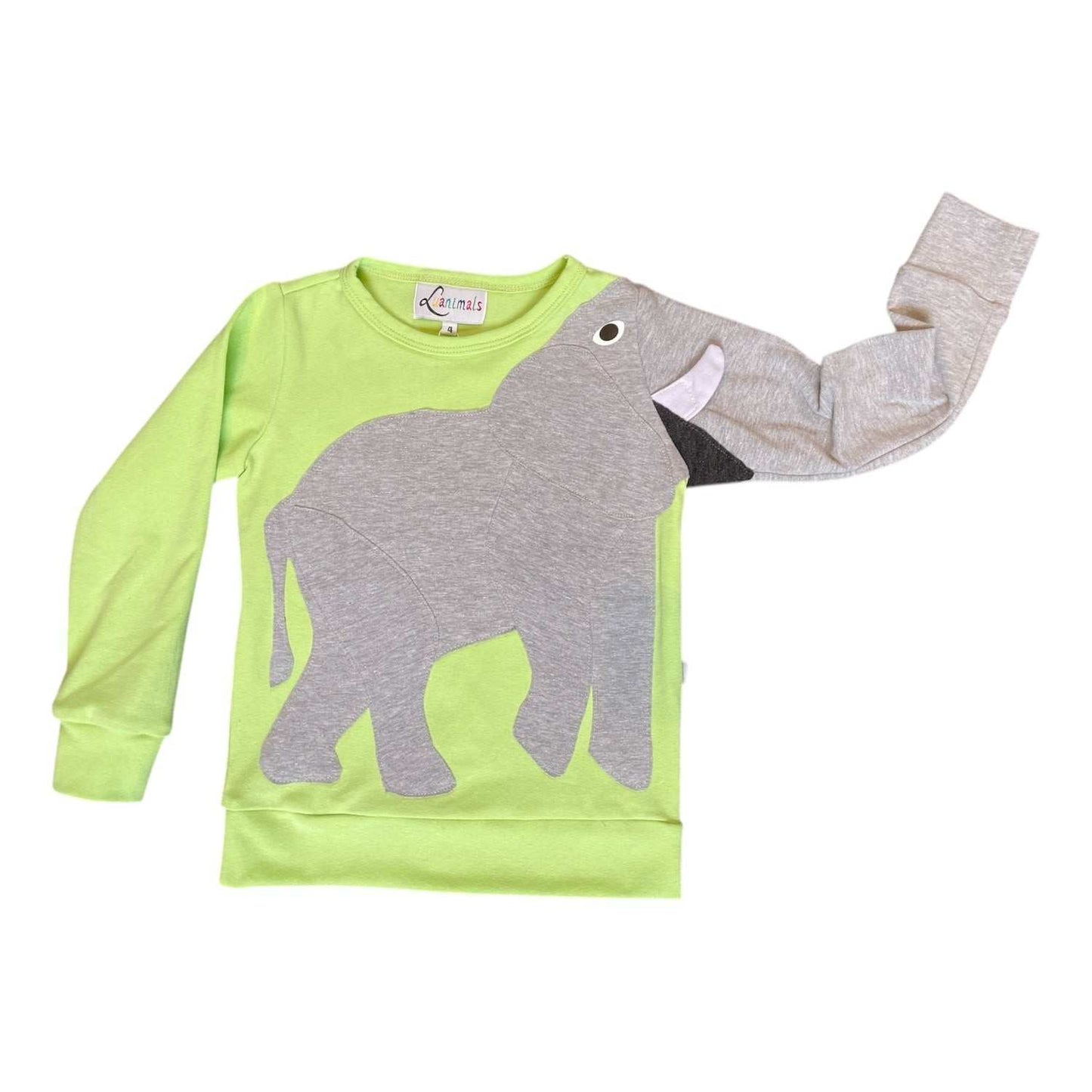 Kinderpullover aus Baumwoll-Jersey mit Motiv Elefant Eli von Luanimals in Farbe Pistazie