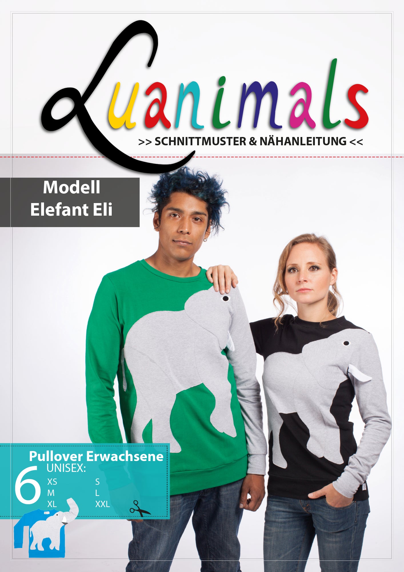 Schnittmuster mit Nähanleitung für Luanimals Pullover Elefant Eli für Erwachsene