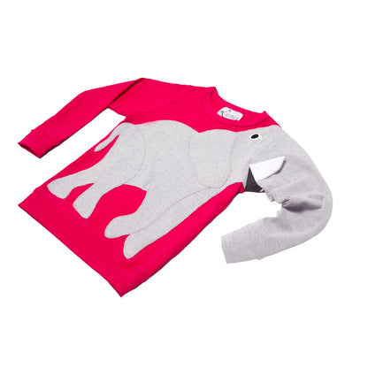 Luanimals Kinder Pullover mit Tier Elefant Eli in pink und grau aus Baumwoll-Jersey