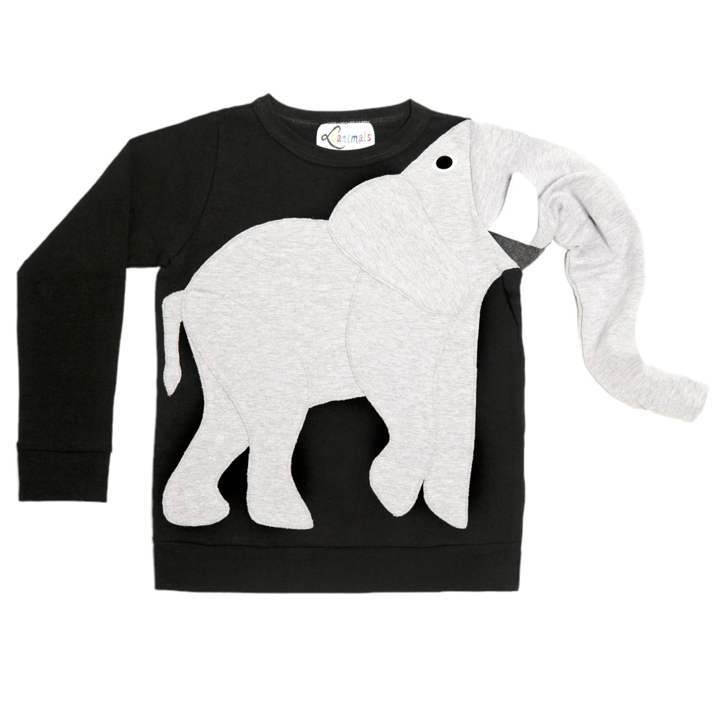 Luanimals Kinder Pullover mit Tiermotiv Elefant Eli in schwarz und grau aus Baumwoll-Jersey