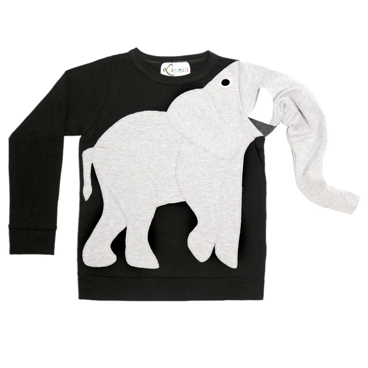 Luanimals Kinder Pullover mit Tiermotiv Elefant Eli in schwarz und grau aus Baumwoll-Jersey