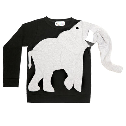Luanimals Kinder Pullover mit Tiermotiv Elefant Eli in schwarz und grau aus Baumwoll-Jersey