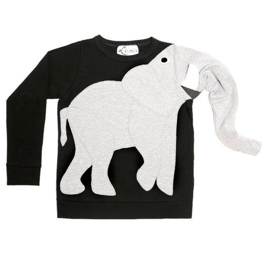 Luanimals Kinder Pullover mit Tiermotiv Elefant Eli in schwarz und grau aus Baumwoll-Jersey