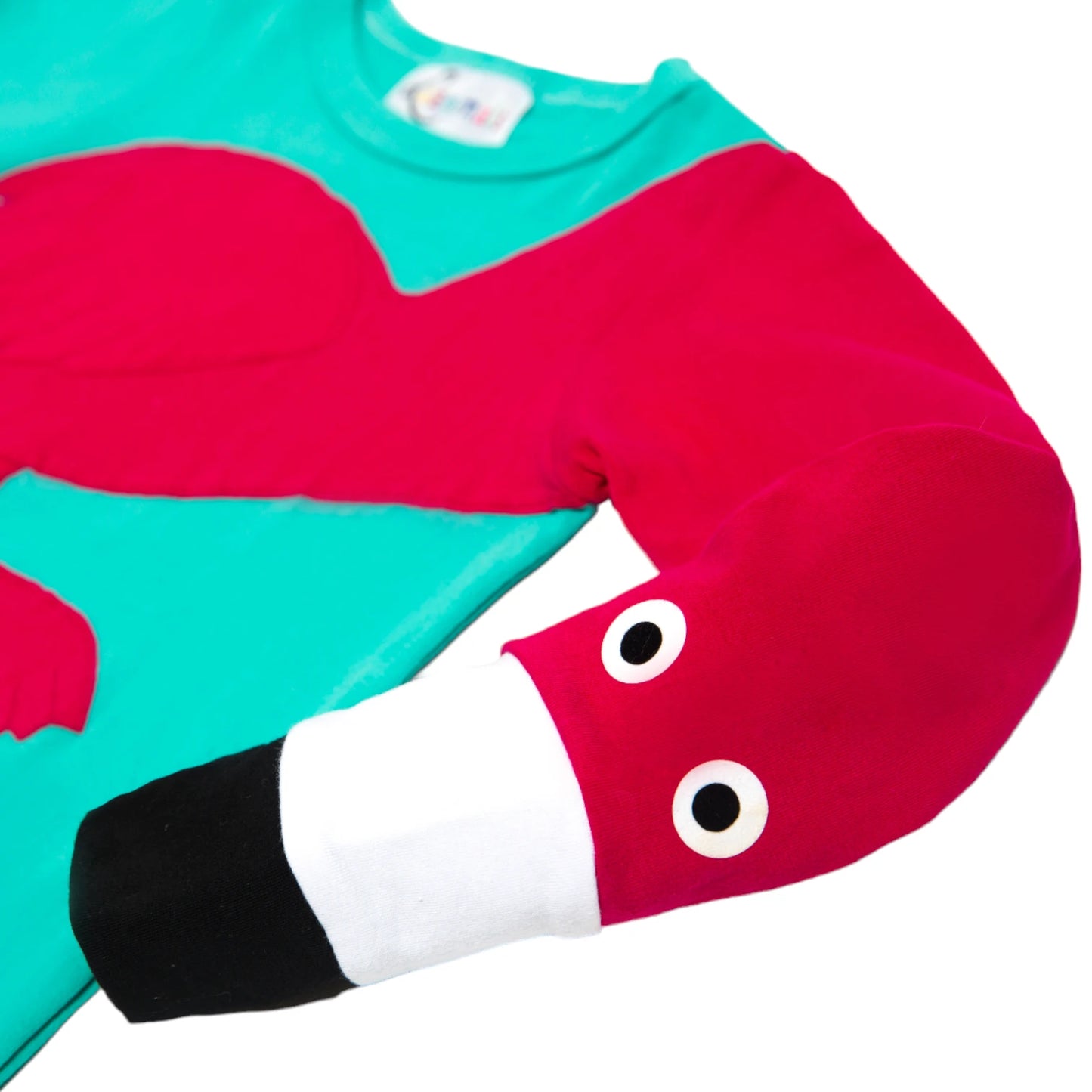 Luanimals Kinder Pullover mit Tiermotiv Flamingo Frida in türkis und pink aus Baumwoll-Jersey