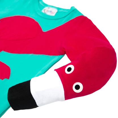 Luanimals Kinder Pullover mit Tiermotiv Flamingo Frida in türkis und pink aus Baumwoll-Jersey