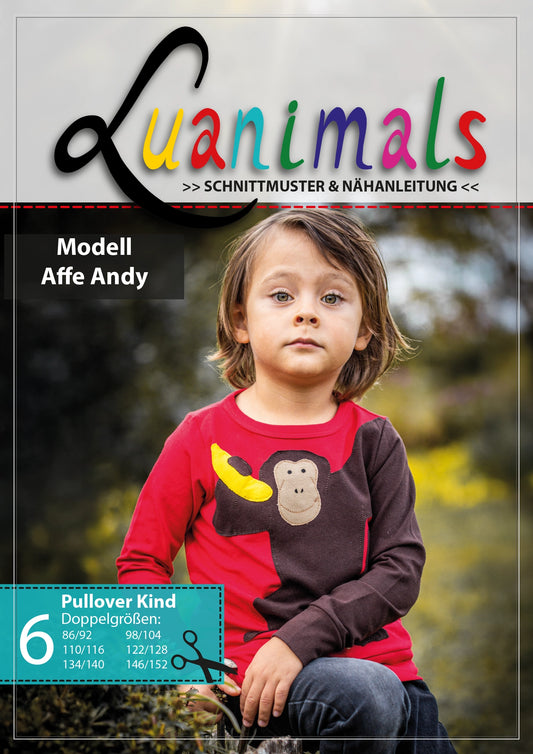 Schnittmuster und Nähanleitung für Pullover für Kinder mit Tiermotiv Affe  Andy von Luanimals