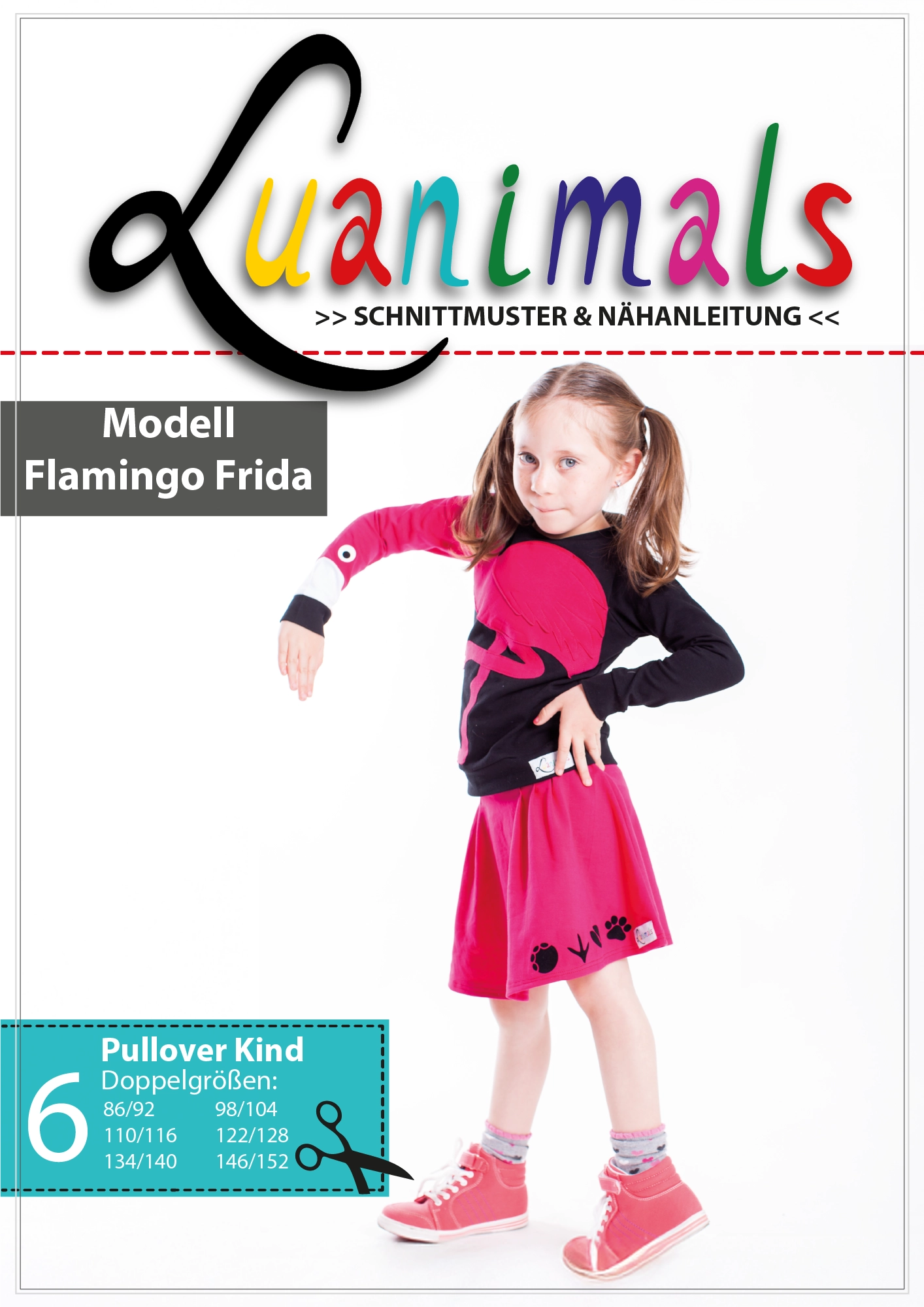Schnittmuster und Nähanleitung für Pullover für Kinder mit Tiermotiv Flamingo Frida Luana von Luanimals
