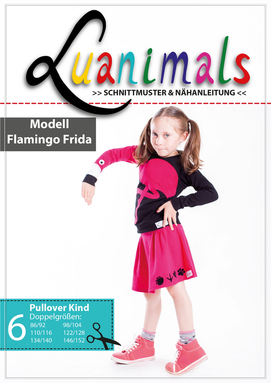 Schnittmuster und Nähanleitung für Pullover für Kinder mit Tiermotiv Flamingo Frida Luana von Luanimals