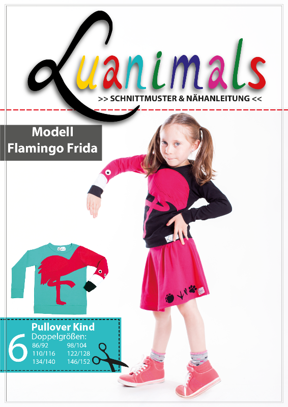 Schnittmuster mit Nähanleitung für Flamingo Frida Kinderpullover von Luanimals