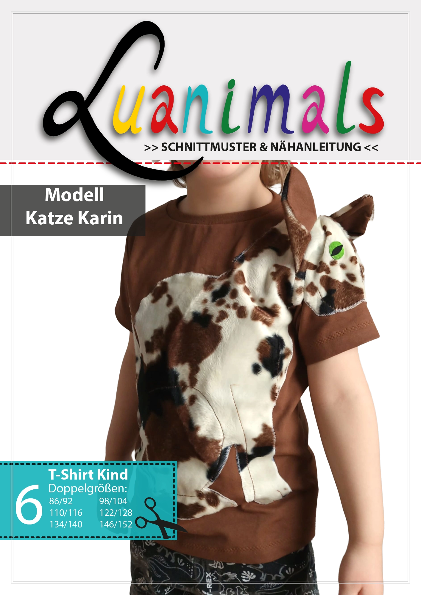 Schnittmuster und Nähanleitung für Kinder T-Shirt mit Tiermotiv Katze Karin von Luanimals 