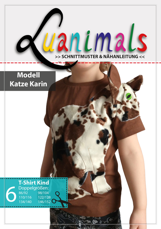 Schnittmuster und Nähanleitung für Kinder T-Shirt mit Tiermotiv Katze Karin von Luanimals 