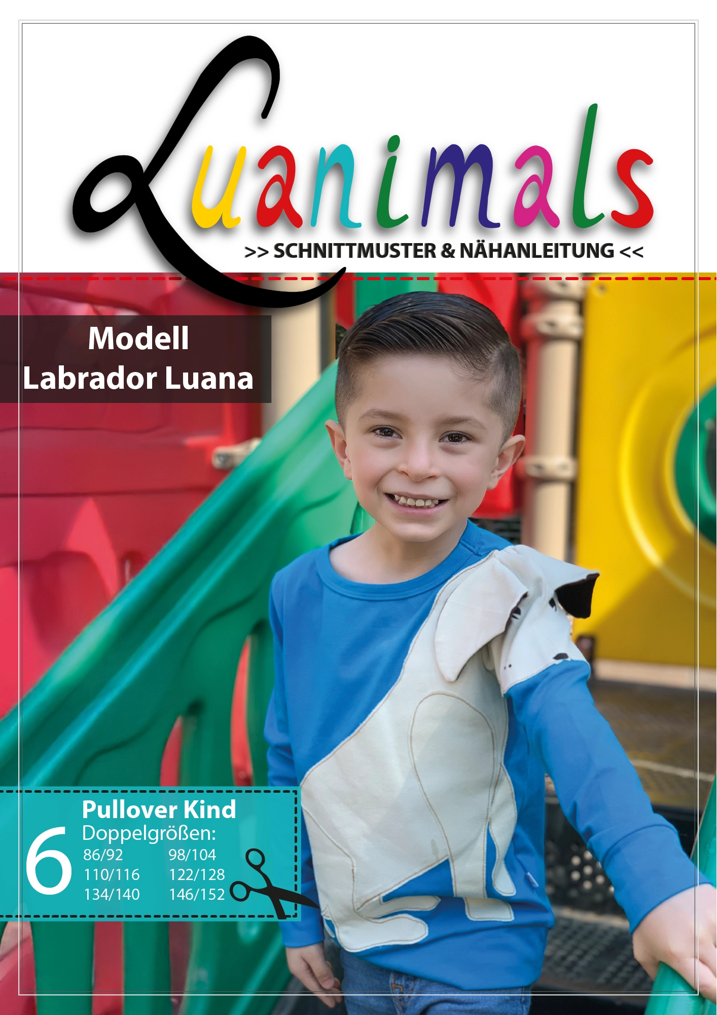 Schnittmuster und Nähanleitung für Pullover für Kinder mit Tiermotiv Hund Labrador Luana von Luanimals