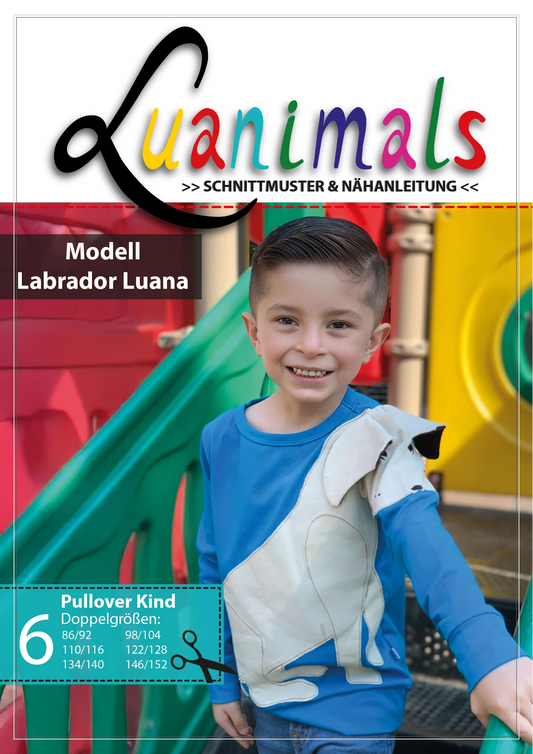 Schnittmuster und Nähanleitung für Pullover für Kinder mit Tiermotiv Hund Labrador Luana von Luanimals