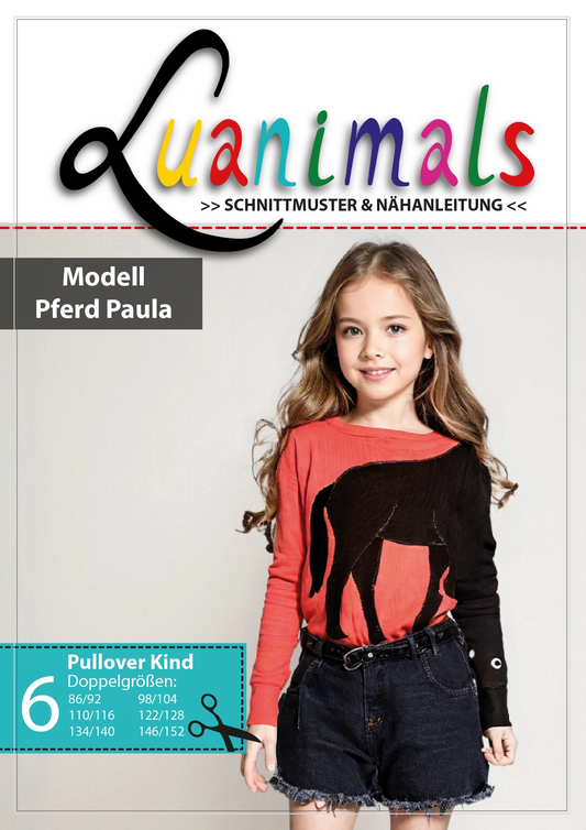 Schnittmuster mit Nähanleitung für Kinder Pullover Pferd Paula aus Baumwoll-Jersey von Luanimals