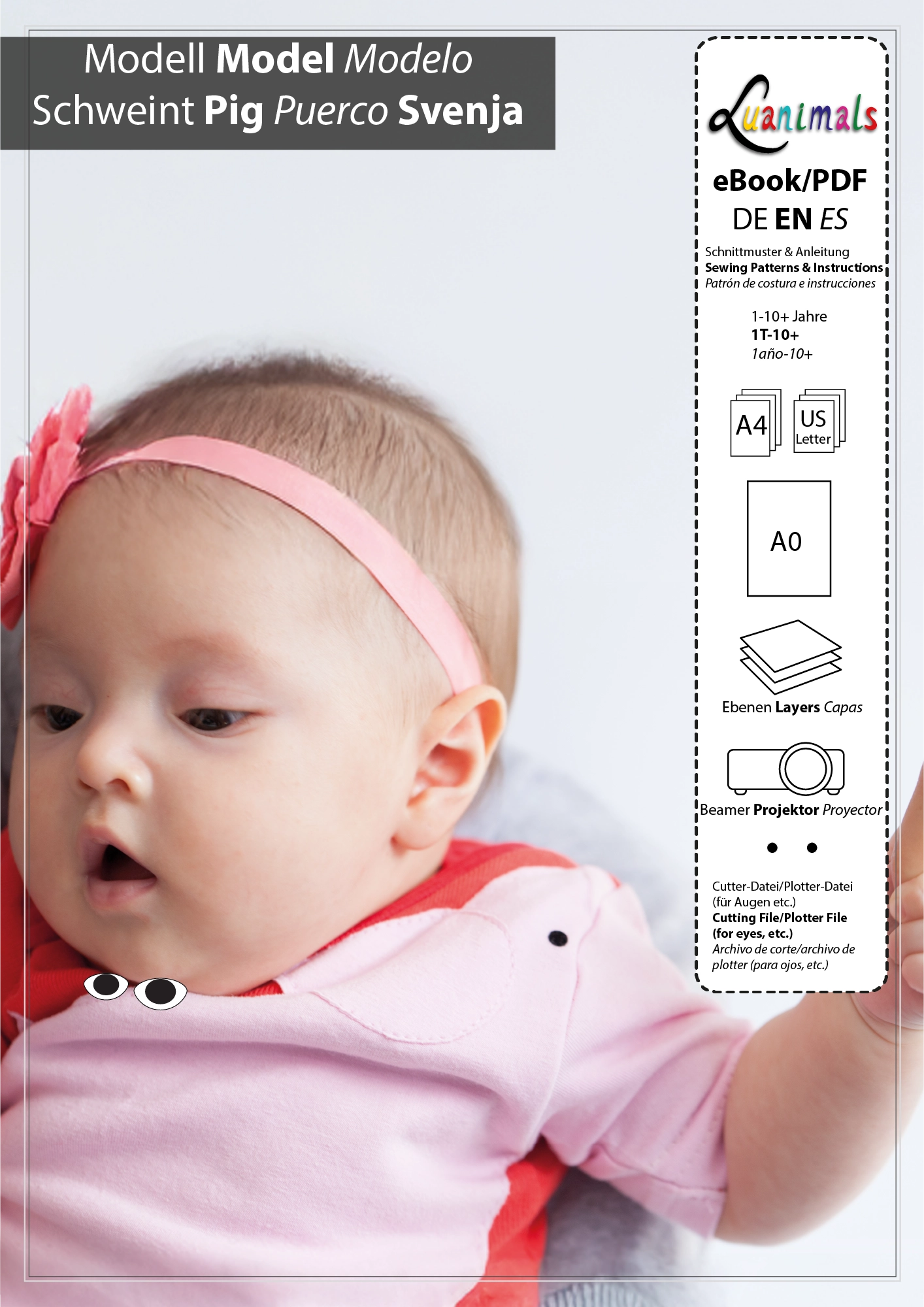Ebook mit digitalem Schnittmuster und Nähanleitung für Schweine T-Shirt von Luanimals