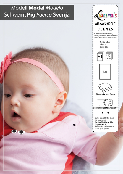 Ebook mit digitalem Schnittmuster und Nähanleitung für Schweine T-Shirt von Luanimals